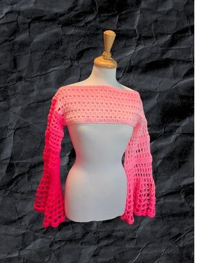 Pink Ombre Crochet Bolero Top W/ Flared Sleeves
